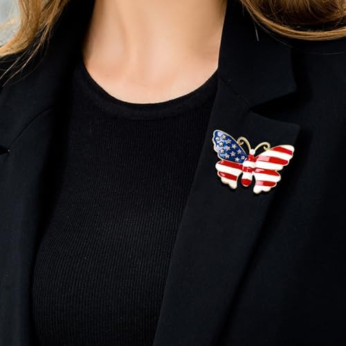 Image of Enamel Brooch Pin For Women Men, Vintage American Flag Crystal Lapel Pin, Christmas Brooch Suit Dress Clips Accessory Gift