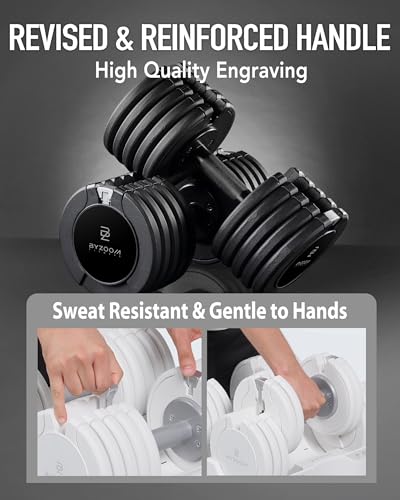 Image of BYZOOM FITNESS Pure Series Adjustable Dumbbell - 12.5 /25 /27.5 /50 /55 /75lb - ONE UNIT OR PAIR(check QTY before purchase) - 5-in-1 / 10-in-1 / 15-in-1 / 21-in-1 Flexible Hand Weights for Home Apartment Garage Gym, Strength Training & Fitness Workouts, White OR Black