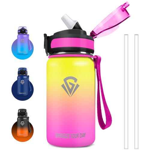 Grsta Borraccia, Borraccia Termica 500 Ml, Borraccia Con Cannuccia Senza Bpa, Borraccia Bambini Acciaio, Isolato Sottovuoto, Borraccia Termica Piccola