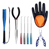 Tokaneit Angelzubehör,Fishing Fischtöter,Angel Zange und Fish Whacker Werkzeugset,Aluminium Fischtöter mit Angelzange und Hakenlöser Angeln,Angelhandschuhe,Angelwerkzeug Set 8 Sets
