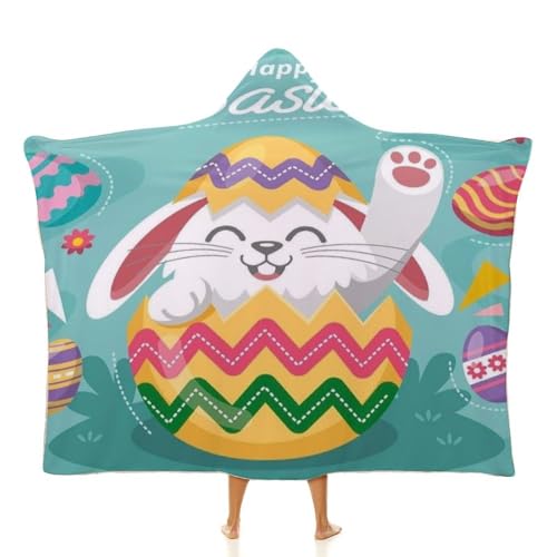 Snbidmk Happy Easter Sayings Blanket Super Soft Fleece Bunny Blanket Gifts for Kids, Cute Easter Decor Rabbit Egg Wearable Blanket for Home-50