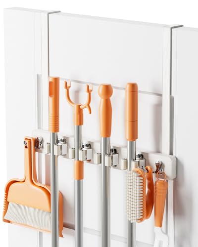Vosturdy Mop and Broom Holder Wall Mount No Drill Over the Door White
