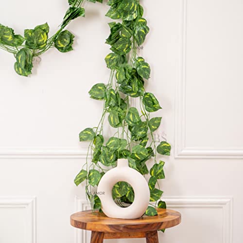 BS AMOR Polyester Artificial Creeper Money Plant Leaf Garland|Wall Hanging|Speacial Ocassion Decoration|Home Decor Party|Office Festival Theme Decorative Length 6 Feet Pack Strings (8), Green
