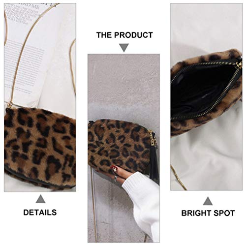 KESYOO Bolsa de Ombro de Pelúcia Feminina Bolsa Embreagem Alça de Corrente de Metal Bolsa de Padrão