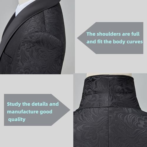 Mens Floral Tuxedo 2 Piece Shawl Lapel Suit Blazer Jacket for Prom Wedding Party3