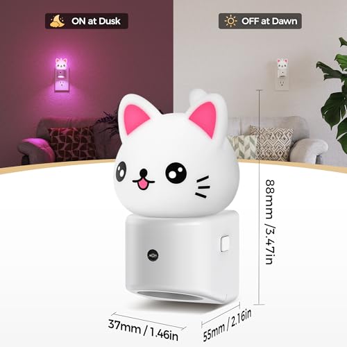 Image of DORESshop LED Night Light for Kids, 3D Cute Cat Kids Night Light with Dusk to Dawn Sensor, RGB+Soft White 3000K Plug in Night Light for Kids Room Decor, Birthday Gift Nightlight for Kids