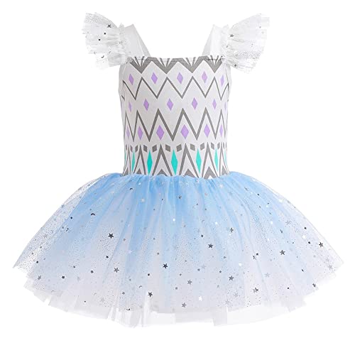 REXREII Baby Girls Frozen Elsa Princess Ballerina Tutu Dress Halloween Fancy Dress Up Costume 5-6T