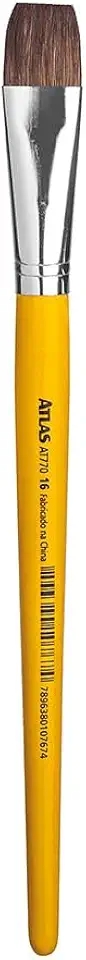 Atlas - Pincel Escolar Achatado Nº 6, Pelo Natural de Orelha de Boi, Cabo Plástico de Cor Amarela