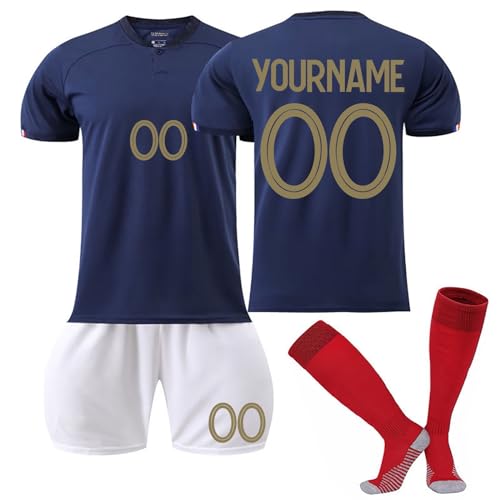 Generisch Frankreich Fußballtrikot 22/23 Personalisierte Trikot mit eigenem Namen, Frankreich Hause/Auswärts Fußball Trikots Shorts Socken Set für Kinder und Erwachsene