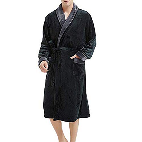 Lzjds Men's Bathrobe Pyjamas Long Sleeve V Collared Nightgown Nightshirt Loungewear Plus Size Home Clothes Winter Small To 5Xl,Black Gray,L #TOP30
