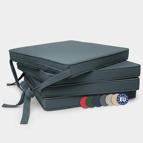 Beautissu Loft SK cojín de Silla 45x40 cm Azul Gris - Juego de 4 Cojines de Silla con Correas Cojín de Asiento para sillas, Antideslizante con Correas de fijación Almohadilla de tapicería
