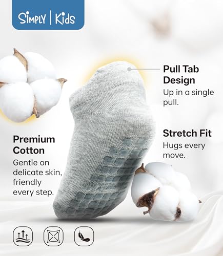 Image of Simply Kids Baby Non-Slip Ankle Socks - Superior Grip, Soft Cotton, for Active Toddler Girls & Boys (Ages 0-7)