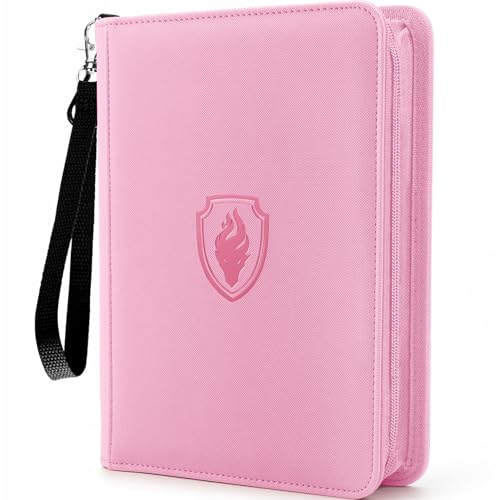Fabmaker Premium 4 Pocket Zip Card Binder, Trading Card Binder for 320 Cards, Portable PU Card Collection Binder, Collector Card Album Folder for Game & Sports Cards (Pink)