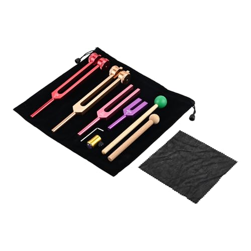 DRELD Solfeggio - Juego de 4 diapasones (128 Hz, OM 136.1Hz, MI 528 Hz, 4096 Hz, diapasón de aluminio, ideal para curación, curación de chakras, curación de sonido, anticompresión)