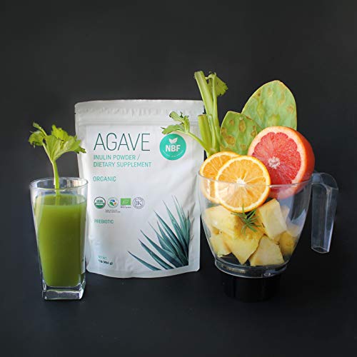 NBF Organic Agave Inulin Powder 1LB (16 Oz) - Prebiotic Supplement Soluble Fiber Intestinal Support Gluten Free Digestive Health Non-GMO 100% Natural Unflavored