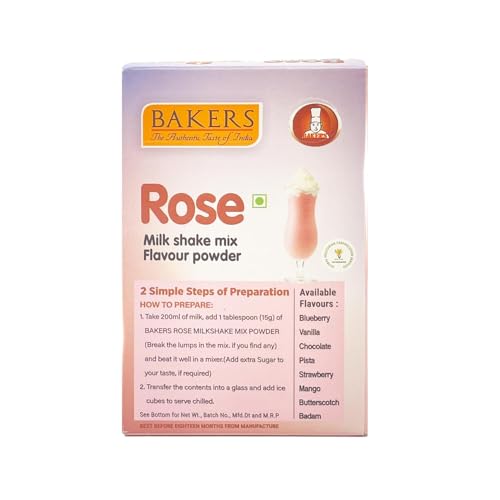 Image of BAKERS Milk Shake Mix Powder - Rose Flavor Pack of 4, Each 100g (400 Gram) | Instant Thick & Creamy Shake Mix | Rich & Delicious Dessert Drink | Ready to Mix with Milk | No Preservatives |Ready in 30 Sec