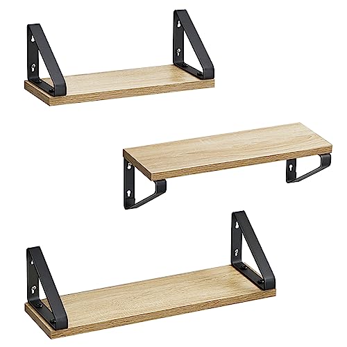VASAGLE Estantes de Pared, Estantes Flotantes, Juego de 3, 2 Formas de Montaje, 30/35/40 cm, Estantes Decorativos, para Salón, Baño, Cocina, Roble y Negro LWS033B11