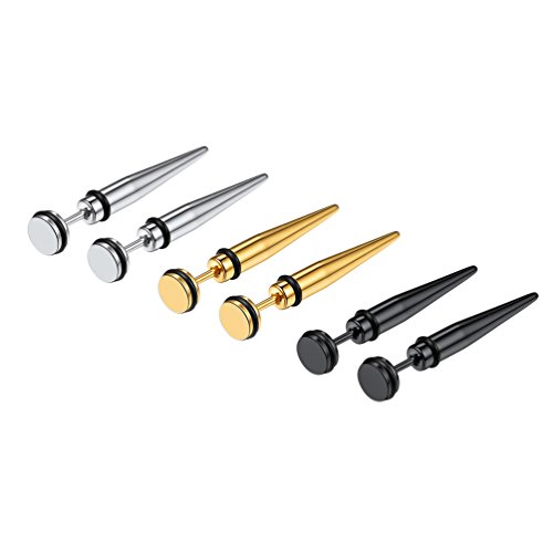 Men Spiked Huggies Long Stud Earrings Punk Goth Gothic Black 18K Gold Plated Stainless Steel Spike Nail Mens Earrings Jewelry