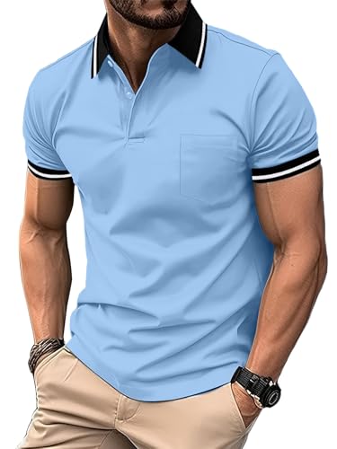 ZITY Polo Hombre Manga Corta Polo Golf Transpirable Verano Camisetas Deportivos con Bolsillo Azul Luna XXL