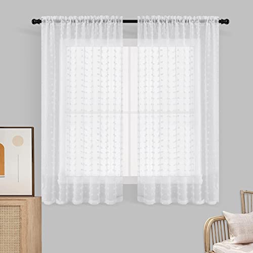 White Kitchen Curtains 54 Inch Length Kitchen Window Curtains Farmhouse Kitchen Curtains Short Small Window Curtain Valance Rv Curtains Camper Bathroom Sheer Curtain Tiers Polka Dot Rod Pocket 52X54 #TOP20