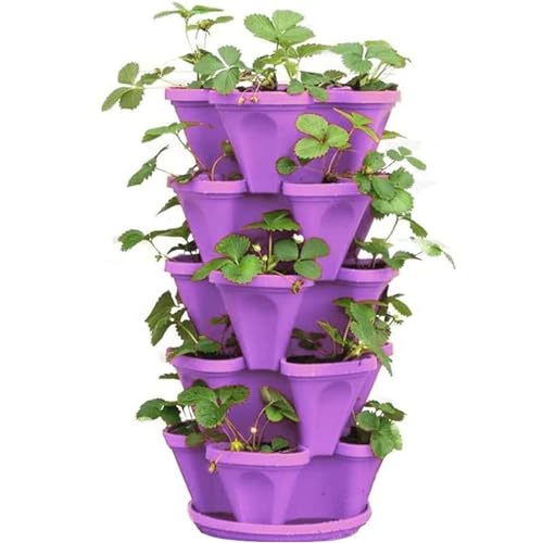 Fioriera verticale impilabile a torre da giardino a 6 ripiani per erbe, fiori e verdure, vasi da giardinaggio per interni ed esterni, con ruote rimovibili