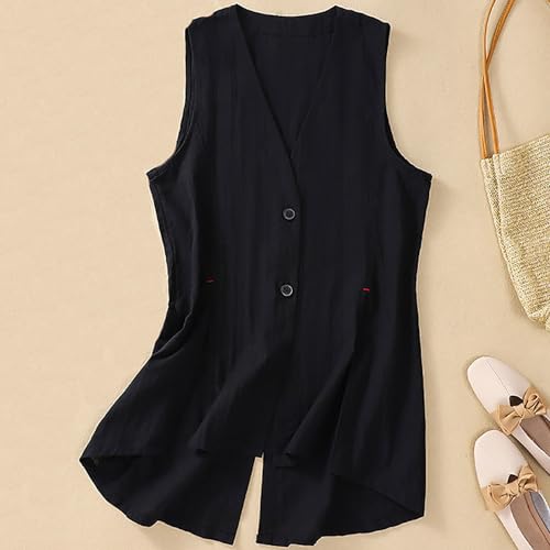 Long Vests for Women Dressy Casual Cotton Linen Waistcoat Sleeveless Shirts Cardigan Ladies Summer Loose Fit Vests2
