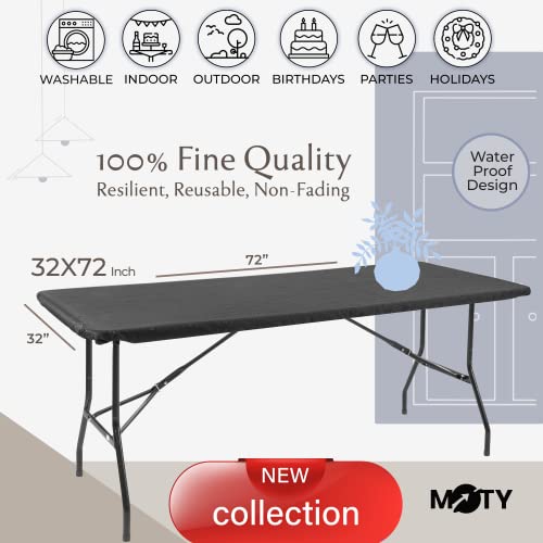 Moty Fitted Rectangle Tablecloth For 6 Foot Tables Reusable Elastic Edge Table Cover For Folding Banquet Tables Washable 100% Polyester Fabric With Mitered Corners #TOP1