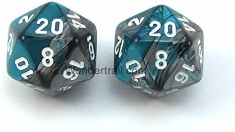 Wondertrail WCXPG2056E2 Steel Teal Gemini Dice with White Numbers D20 Aprox 16mm (5/8in) Pack of 2 Dice Chessex