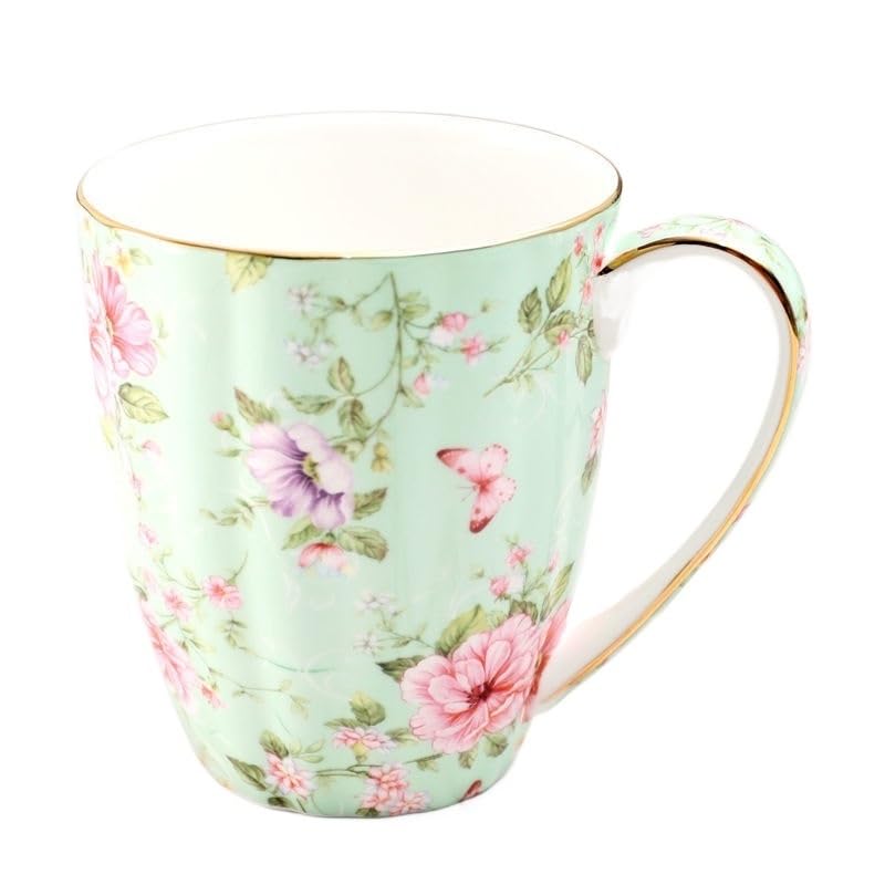 Espressotassen Blumen-Teeservice, Keramik-Kaffeetasse, Anzug-Stil, hochwertige Teetasse und Untertasse mit goldenem Rand und einem Löffel Espresso Tassen (Size : 220ml, Color : Style C 400ml)