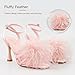 BCTEX COLL Women's Heeled Sandals Fluffy Feather Square Open Toe Ankle Strap Sexy Stiletto High Heels for Wedding Party Dance Evening, Pink, Size 8