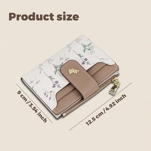Small Wallets for Women,Cute Floral Women Card Holder Wallet with Snap Zipper PU Leather Bifold Wallet for Daily Shopping Traveling (Black)2