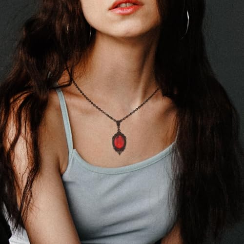 INENIMARTJ Gothic Cameo Necklace Blood Red Purple Stardust Crystal Pendant Necklace Goth Vintage Teardrop Necklace Halloween Jewelry for Women2