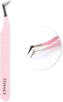 TDANCE Lash Tweezers for Eyelash Extensions - Fiber Tip Volume Boot Tweezers - Stainless Steel Volume Boot Tweezer-Pink-T2,1Pcs