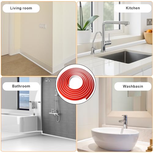 Winkelleiste Selbstklebend Wandabschlussleiste Küchenleisten Küchenabschlussleiste Arbeitsplatte Silikon Flexibel Wasserdicht Ataubdicht (Weiß, 1.5Meter)