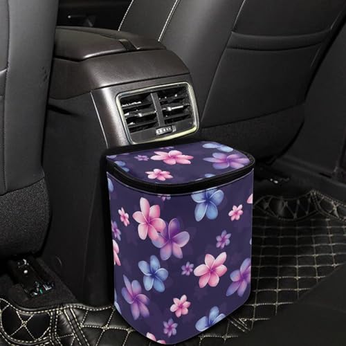 Image of Talayituse Colorful Plumeria Flower Print Car Trash Can with Adjustable Straps, Car Trash Bag Bin Car Garbage Bag Multipurpose Storage Box for Vehicle Travel Camping Picnicing