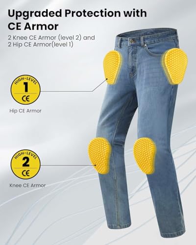 ILM Motorcycle Riding Pants for Men CE Armored Motorbike Jeans Adventure Touring Motocross All Season Model PJN1(Light Blue)
