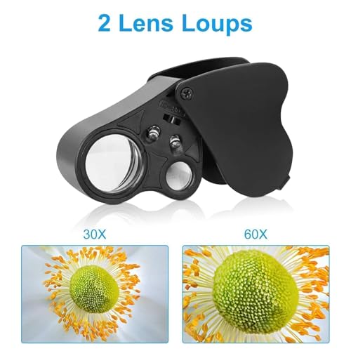 EEEKit Lupe mit Licht, 30X 60X 90X LED Juwelierlupe, 2 Pack Pflanzenlupe für Weed, Rocks, Briefmarken, Modelle (Schwarz)