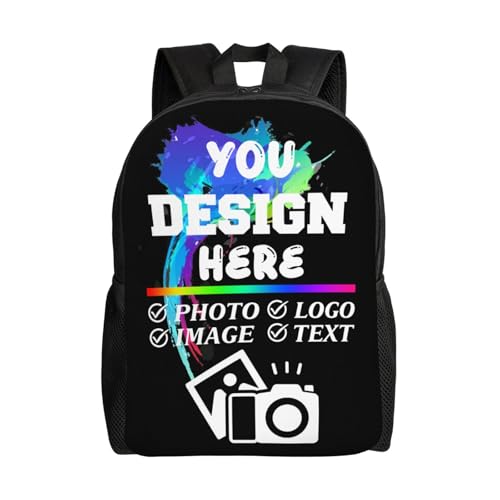 Custom Backpack for Men Women with Your Photo Text Logo Personalized Backpacks Design Your Own Customize Laptop Backpack for Travel Camping Cycling Outdoor Party Sports