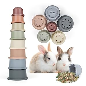 SKYWHALE Stacking Cups for Rabbits 8PCS Stackable Bunny Toys Plastic Pet Nesting Snack Cup Chinchilla Guinea Pig and Parrot Enrichment Toys for Hiding Food and Playing