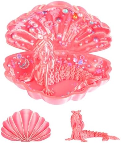YUE MOTION 3D Printed Mermaid in a Shell - DIY Craft Kit for Kids, Creative Handmade Toy, Decorative Ornament, Parent-Child Activity, Creative Gift for Girls & Boys (Laser Pink)