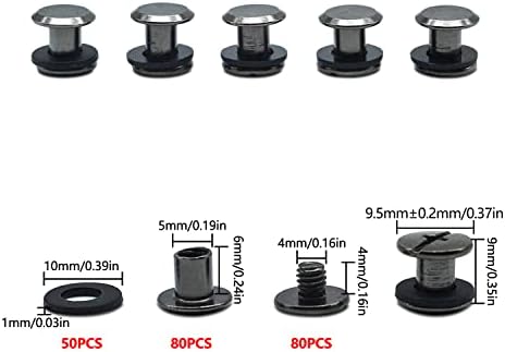 MABAHON 80 Set Chicago Binding Screw Posts M5x6mm Chicago Rivets Screw Metal Rivet Replacement Repair for Books Album Bags Craft Collar Luggage Purse Backpack Belt (Black)