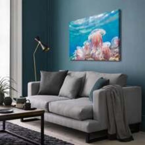 Impression sur toile méduse rose haute définition art mural océan premium - 2