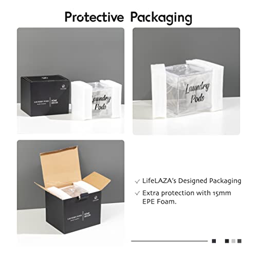 Lifelaza Acrylic Laundry Pods Container With Lid, Clear Laundry Pod Holder For Tide Pod, Laundry Detergent Capsules Pods Storage, Dispenser Jar Box Organization For Laundry Room Decor (Black Font) #TOP6