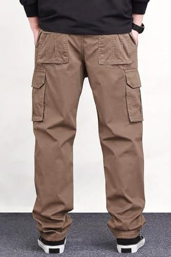 Image of Men's Cotton Cargo Pants for Men | Relaxed Loose Fit Drawstring Waist Cargo Trousers | Multi Pocket Casual Utility Pants for Outdoor, Travel