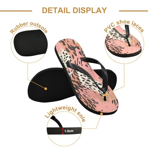 Leopard Print Pink Brown Flip Flop Beach Summer Casual Sandal for Women & Men Shower Shoes 208609392