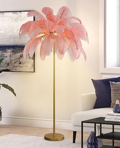 Lámpara de pie con plumas de avestruz para decoración de habitaciones de niñas