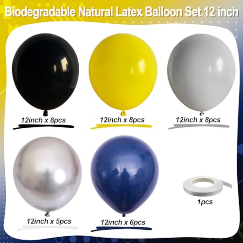 Image of Black and Yellow Balloons, Bat Theme Balloons Hero Birthday Decorations, Yellow Black Silver Navy Blue Balloon City Balloon Party Decorations for Kids Boys Birthday Inspired Party Supplies Decor