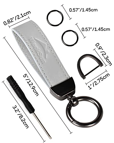 Weeksun Leather Car Keychain, Key Chain With Gift Box, Car Keychains, Leather Key Chain Holder, Universal Key Fob Keychain With 2 Keyrings And 1 Screwdriver For Men And Women - Silver Gray #TOP1