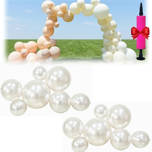 Reusable Inflatable Balloon Garland Arch Kit 43in/15in Linked Pvc Balloons with Elastic Bands Quick & Easy to Inflate and Set up for Weddings & Party (14PCS White B)