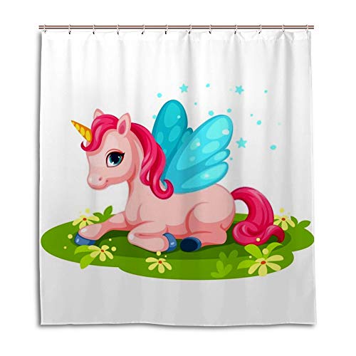 Rideau de douche licorne rose imperméable en tissu polyester 183x183cm